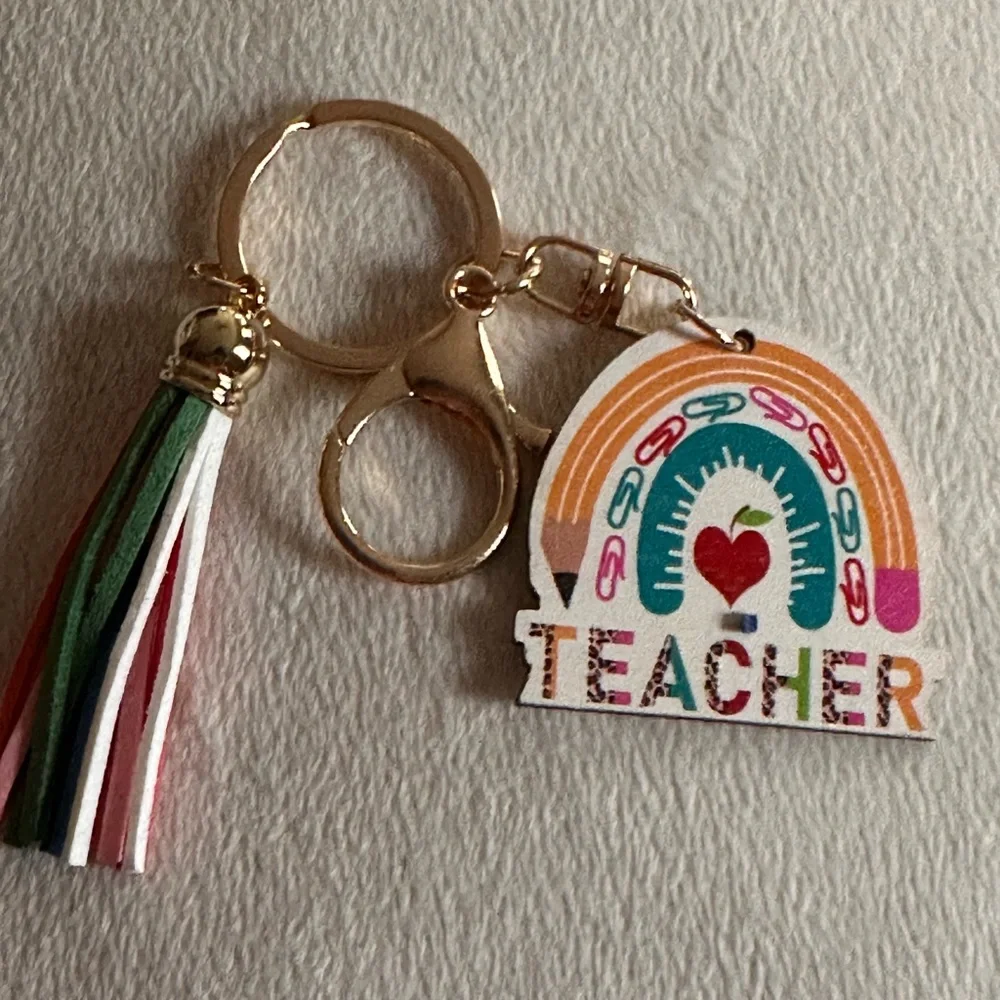 Keychain Teacher bag charm new with multi color fringe tassel